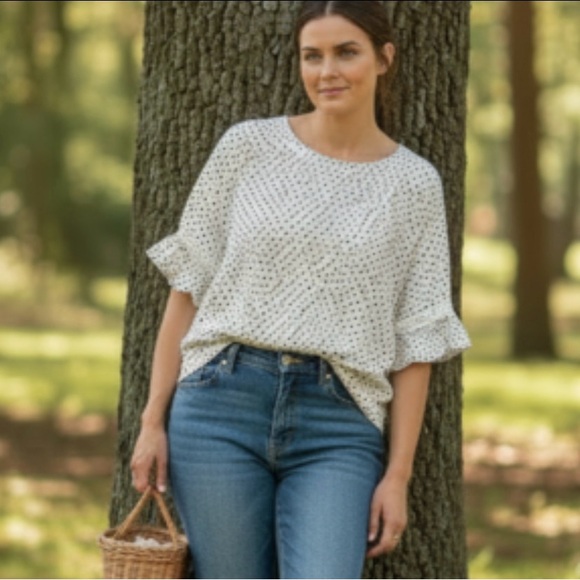 SHEIN Tops - Shein Cream Black Polka Dot Top